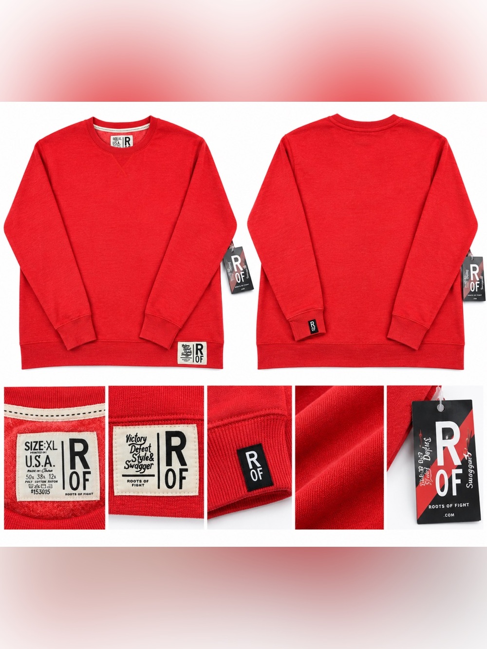 Roots of Fight ROF Red Triblend Fleece Crewneck Sweatshirt XL